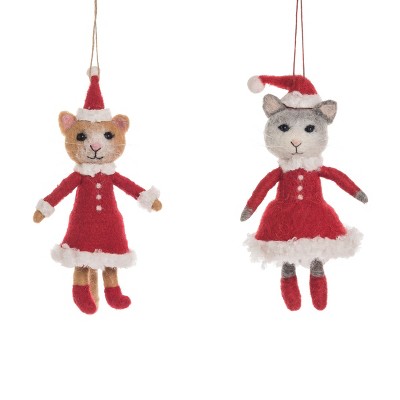 Gallerie II Pretty Kitty Holiday Christmas Xmas Ornament Wool A/2