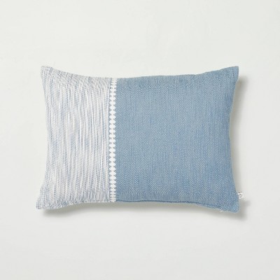 14" x 20" Diamond Stripe Color Block Lumbar Bed Pillow with Zipper Blue/Sour Cream - Hearth & Hand™ with Magnolia