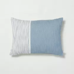 14"x20" Diamond Stripe Color Block Lumbar Bed Pillow with Zipper Blue/Sour Cream - Hearth & Hand™ with Magnolia