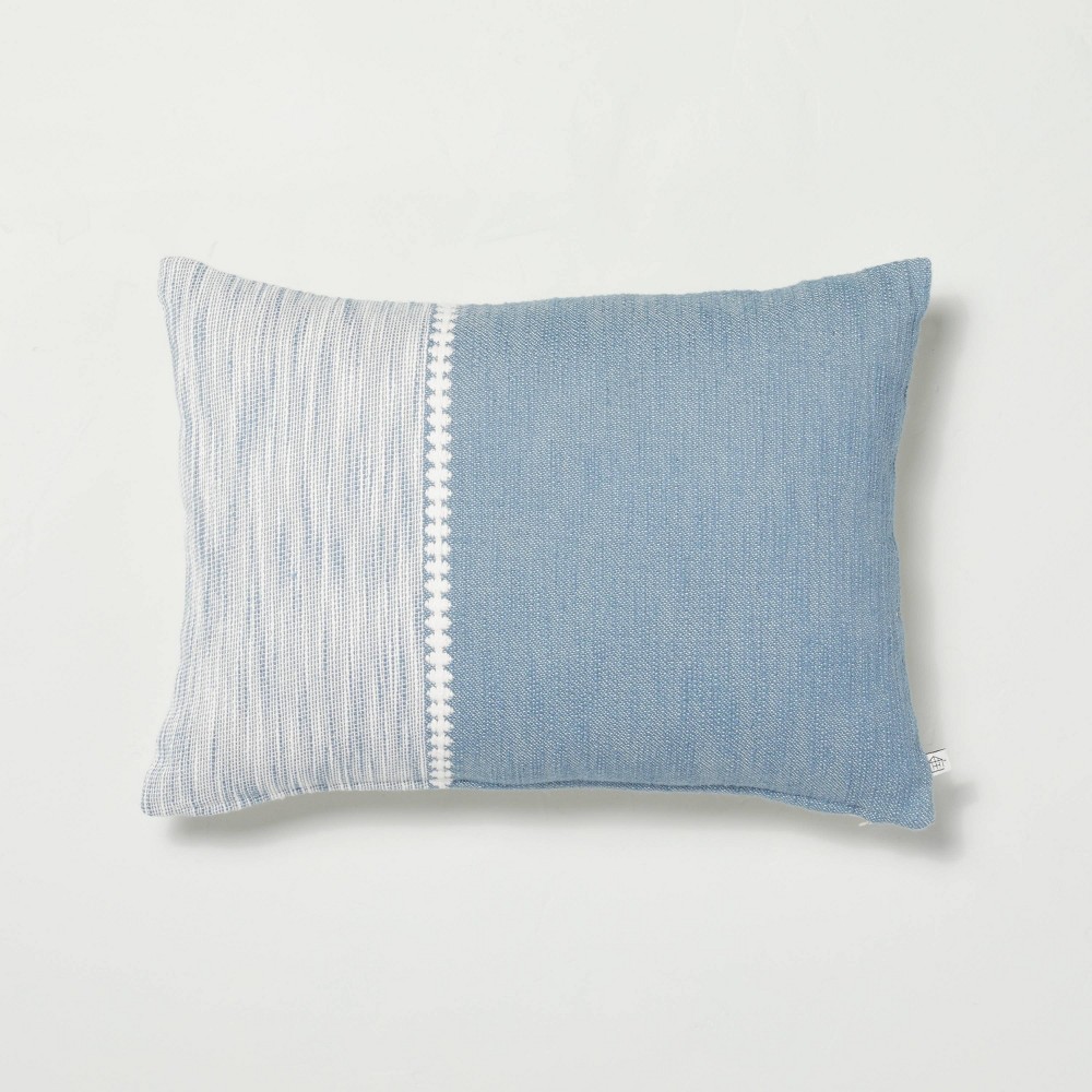 14"x20" Diamond Stripe Color Block Lumbar Bed Pillow with Zipper Blue/Sour Cream - Hearth & Hand™ with Magnolia