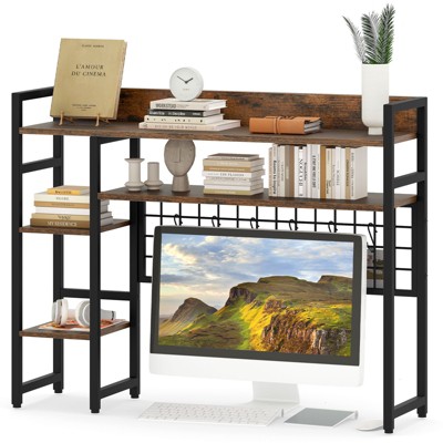 Tangkula Desk Shelf w/ Storage Grid, Multipurpose Countertop Hutch for up to 32" Computer Monitors