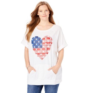Woman Within Women's Plus Size Americana Kangaroo Pocket Tee - 1 of 4