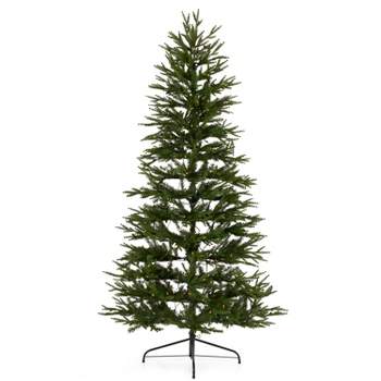 NNational Tree Company Montgomery 6.5-Foot Clear Prelit Flat Back Half Artificial Christmas Tree with 300 White Lights & Metal Base, Easy Assembly