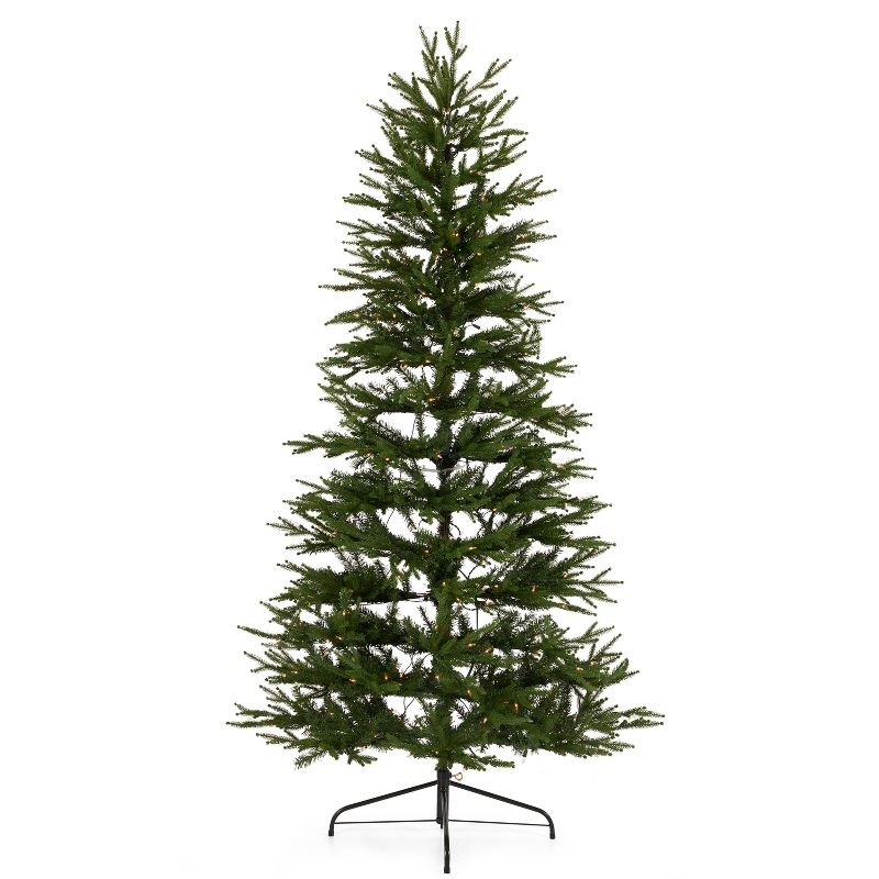 NNational Tree Company Montgomery 6.5-Foot Clear Prelit Flat Back Half Artificial Christmas Tree with 300 White Lights & Metal Base, Easy Assembly, 1 of 7