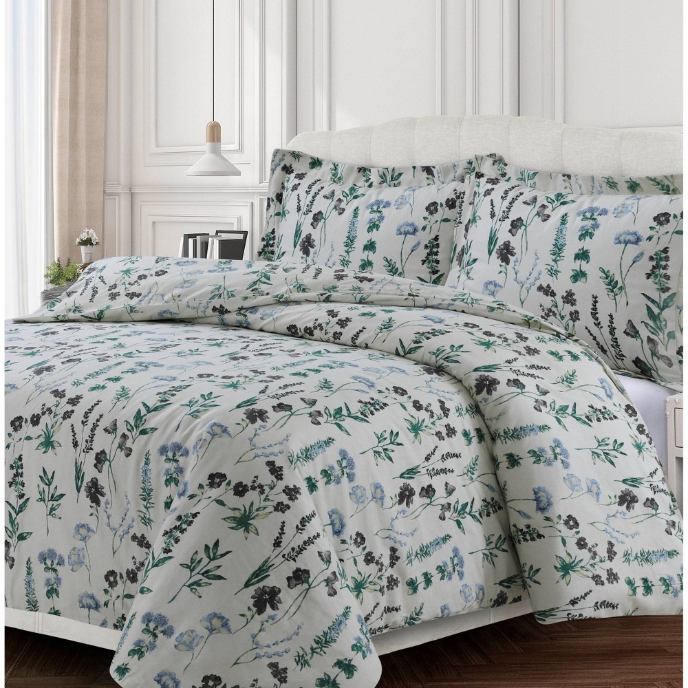Photos - Bed Linen 3pc Queen Fleur Cotton Flannel Printed Oversized Duvet Set Multi - Tribeca