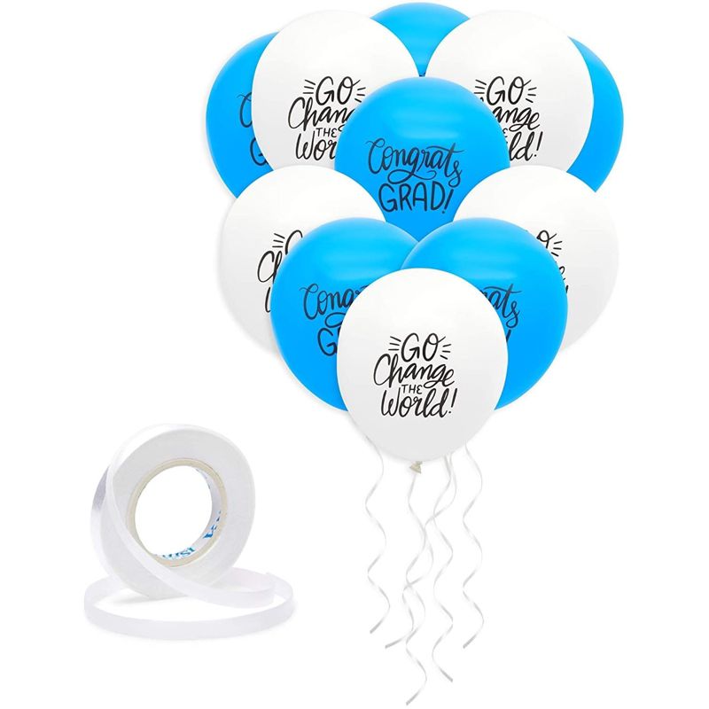Sparkle and Bash 50 Pack Congrats Grad Balloons Kit, Class of 2022 Graduation Party Supplies Decorations, Blue & White, 12 in, 1 of 8