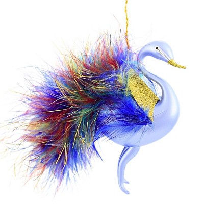 De Carlini Italian Ornaments 5.0 Inch Winter Plumiera Christmas Tree Ornament , Feathers Peacock (1PC)