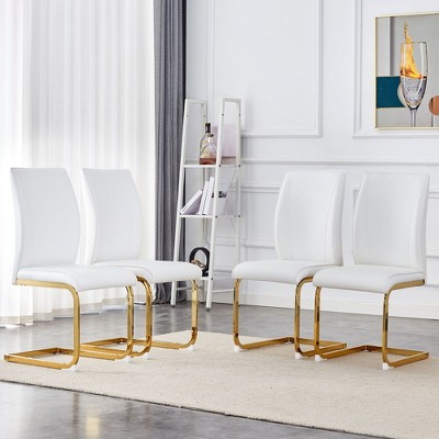 NicBex PU Leather Dining Chairs Set of 4,Upholstered Armless Kitchen Chair with High Back and Arched Metal Legs for Dining Room,Kitchen