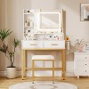 Vanity Desk with LED Mirror, 4 Drawers & Charging Station, 53" - 3 Light Modes, 2 Shelves for Bedroom - 2 of 4