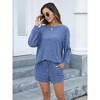 BLUEMING Women Sportswear Sets Waffle Knitted Oversized Long Sleeve Tops Shorts Casual Home Wear Suit - 3 of 4