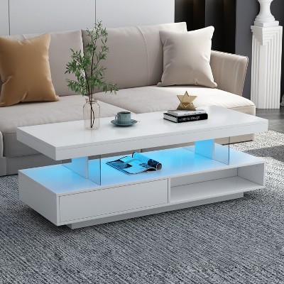 Modern Center Coffee Table with Storage Space and LED Lights for Living Room - The Pop Home