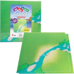 SCS Direct Brick Building Blocks Baseplates w Grassy Field & River Pattern-10x10" Dual Sided (2 Pk) for Activity Tables, Compatible w All Major Brands - 1 of 3