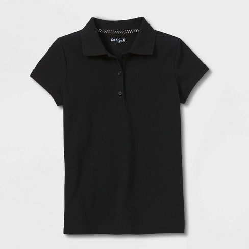 Girls' Short Sleeve Pique Uniform Polo Shirt - Cat & Jack™ Black L