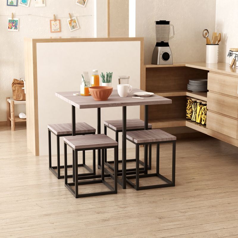 HOMCOM 5 Piece Dining Table Set, Square Kitchen Table Set With Stools for Small Space, Breakfast Nook, 2 of 9