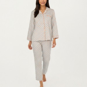 Anna-Kaci Lounge Women's 2-Piece Set Long Sleeve Button-Up Pajama Top with Matching Relaxed Fit Printed Pants - 1 of 4