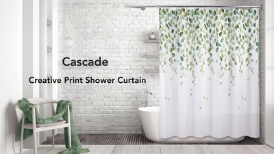 Green and White Botanical Polyester Shower Curtain