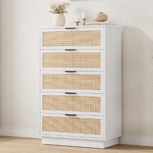 5/6 Drawer Rattan Dresser, Wooden Chest of Drawers for Bedroom, Closet, Entryway, Modern Storage Organizer, Easy Assemble - 1 of 4