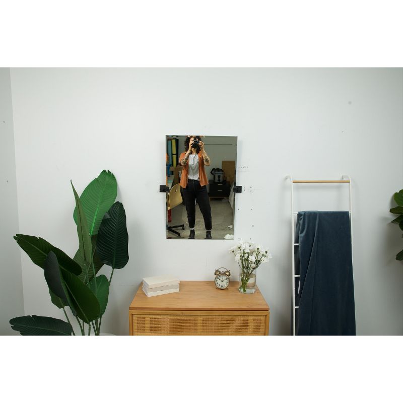 Hamilton Hills 24" x 36 " Frameless Pivot Wall Mirror With Matte Black Squared Wall Brackets, 3 of 6