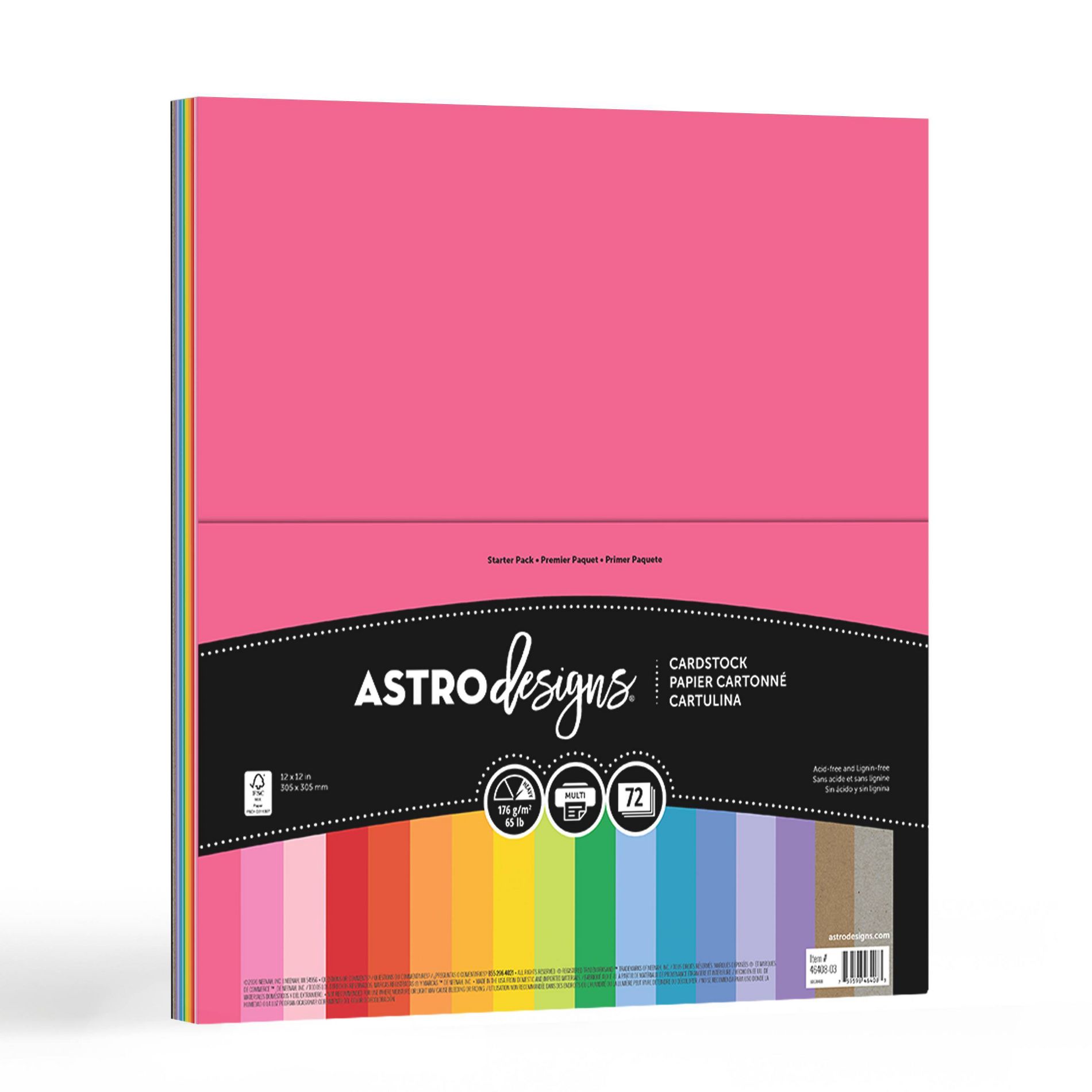 Astrodesigns 12" x 12" 72-Sheet Creative Collection Specialty Cardstock Starter Kit 65 lb 18 Colors: Colored Cardstock, Scrapbook