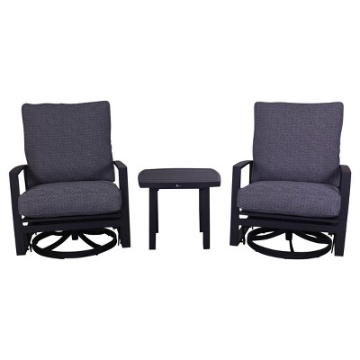 Courtyard Casual Santorini 3 pc Swivel Chat Set  Includes:  Two Swivel Gliders and one End Table