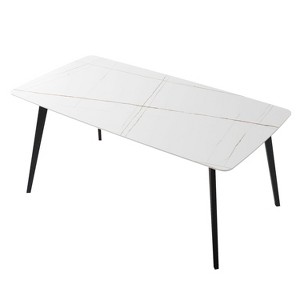 70'' Ceramic Dining Table, Rectangular Dinner Table With Metal Legs, Ceramic Desktop Leisure Coffee Side Table For 4-8 Person Dining Room - 1 of 4
