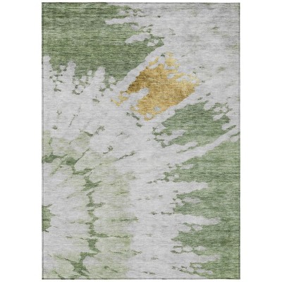 Artichoke Green And Olive Green Abstract Washable Indoor Outdoor Area Rug