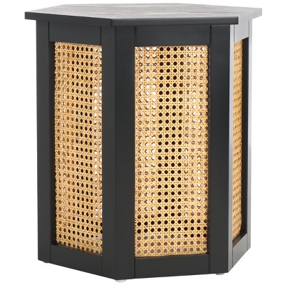 Danez Hexagonal Black and Natural Wood Cane Accent Table