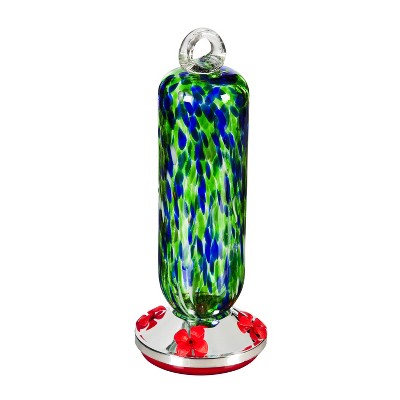 Evergreen Blue and Green Speckle Glass Hummingbird Feeder