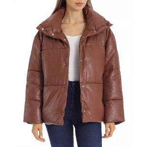 Women's Oversize Faux Leather Puffer Jacket - Bagatelle.City - 1 of 3