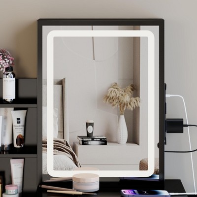AZL1 Life Concept Decorative Wall Mirror with Stylish Touch Operation and Versatile Light Options for Modern Home Spaces, Black, 24"*18"*4"