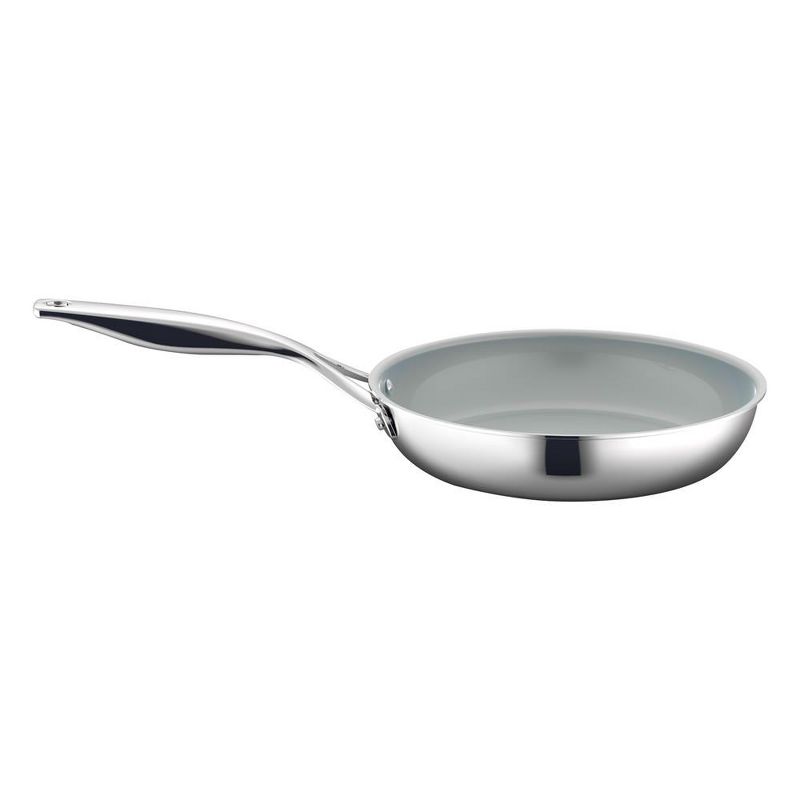 NutriChef 9.5'' Large Fry Pan - Frypan Interior Coated with Durable Ceramic Non-Stick Coating, Stainless Steel, 1 of 7