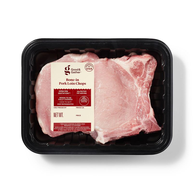 Bone-in Pork Loin Chops - 0.60-3.00 lbs - price per lb - Good &#38; Gather&#8482;, 1 of 6