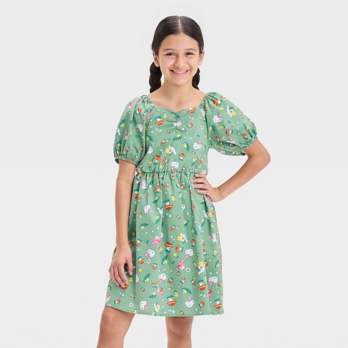 Girls' Hello Kitty Mushrooms Elevated Printed Dress - Green - image 1 of 3