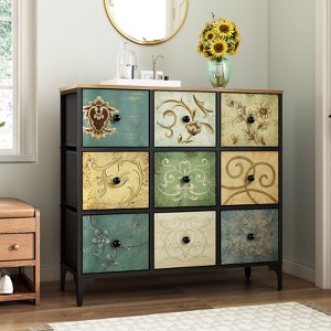 ZACHVO 9-Drawer Baroque florals Fabric Dresser – Water-Resistant Wood Top, Vintage Printed Fronts, 4 Adjustable Feet - 1 of 4