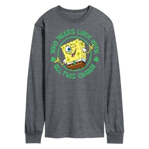 Men's - SpongeBob Squarepants - Who Needs Luck With This Charm Long Sleeve Graphic T-Shirt - 1 of 4