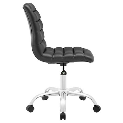 Polished Chrome Swivel Armless Office Chair in Black Vinyl