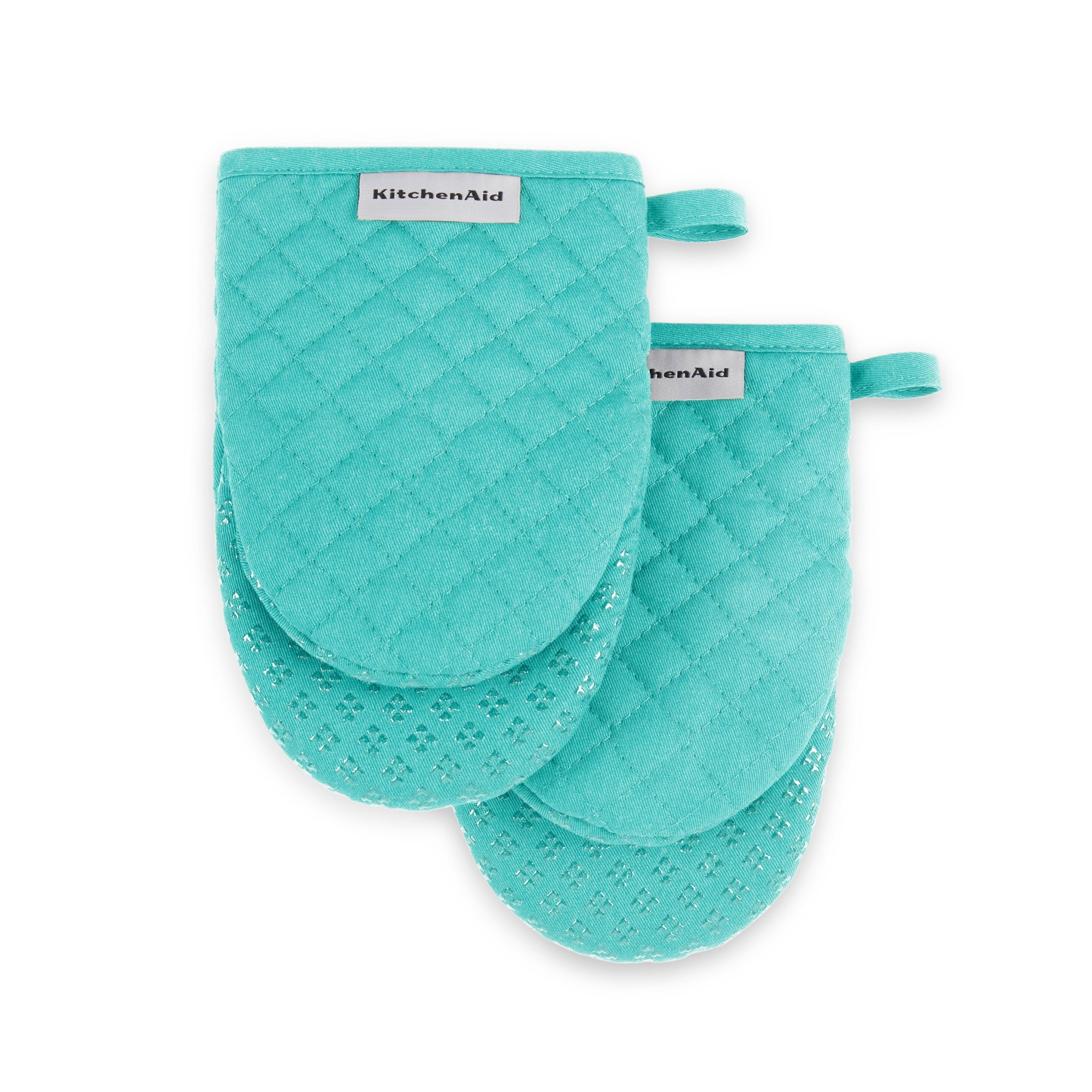 KitchenAid 2pk Cotton Asteroid Mini Oven Mitts, Light Teal: Hot Pads & Kitchen Textiles, Machine Washable, 8"x5.5"
