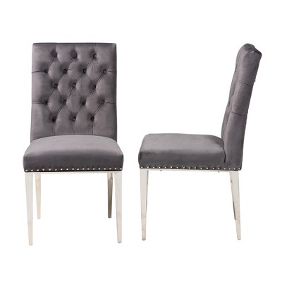 Caspera Gray Velvet and Silver Metal Dining Chair Set