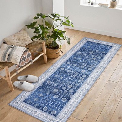Vintage Floral Printed Area Rug Soft Washable Rugs, Distressed Oriental Design, Non Slip & Stain Resistant, Non Shedding Decorative Accent Carpet
