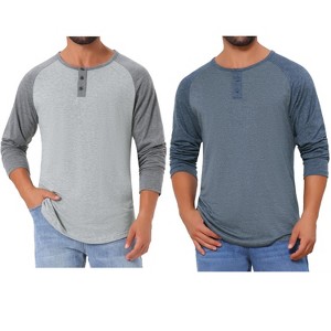 INSPIRE CHIC Men's Casual Raglan Long Sleeves Tee Shirt Henley T-Shirts 2 Packs - 1 of 4