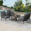 4-Piece Outdoor Patio Seating Set, Cushioned Seating with Acacia Table, Steel Frame Chairs with Woven Rope U-Shaped Backrest-Coolbibila - 3 of 4