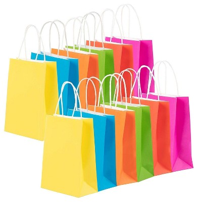 48-Pack Assorted Neon Colored Paper Gift Tote Bags Rope Handle 6.3 x 3.1 x 8.6"