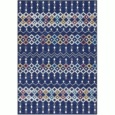 Vintage Trellis Washable Area Rug - Stain Resistant, Non-Slip Low Pile Indoor Carpet for Dining Room, Bedroom & Living Room