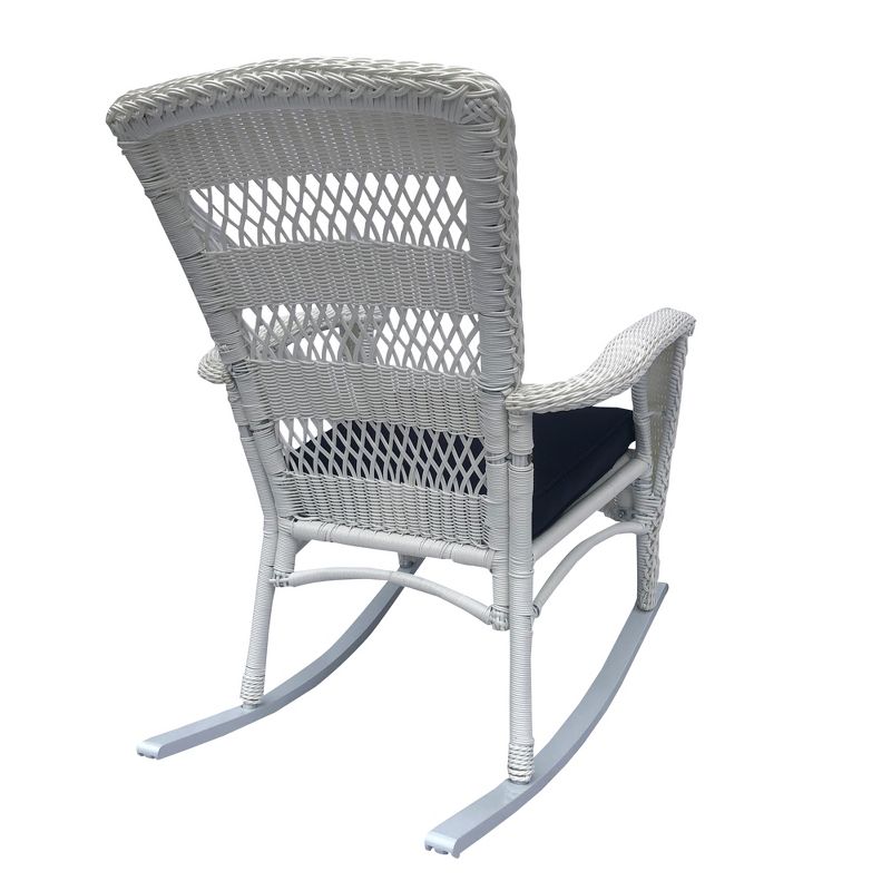 Northlight 42" White Resin Wicker Rocker Chair with Blue Cushion, 3 of 4