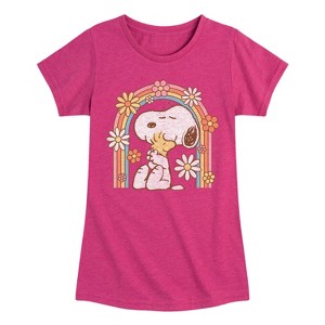 Girls' - Peanuts - Retro Flower Rainbow Fitted Short Sleeve Graphic T-Shirt - 1 of 4