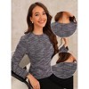 Allegra K Women's Tweed Zipper Back Long Sleeve Crew Neck Elegant Basic Blouse - 2 of 4