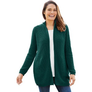Woman Within Plus Size Zip Front Shaker Cardigan - 1 of 4