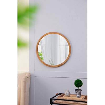 20" x 20" Circle Wall Mirror with Wooden Frame, Wall Mirror for Living Room, Dining Room, Foyer, Bathroom, Office
