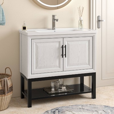 Festivo Modern White and Black Ceramic Single Sink Vanity