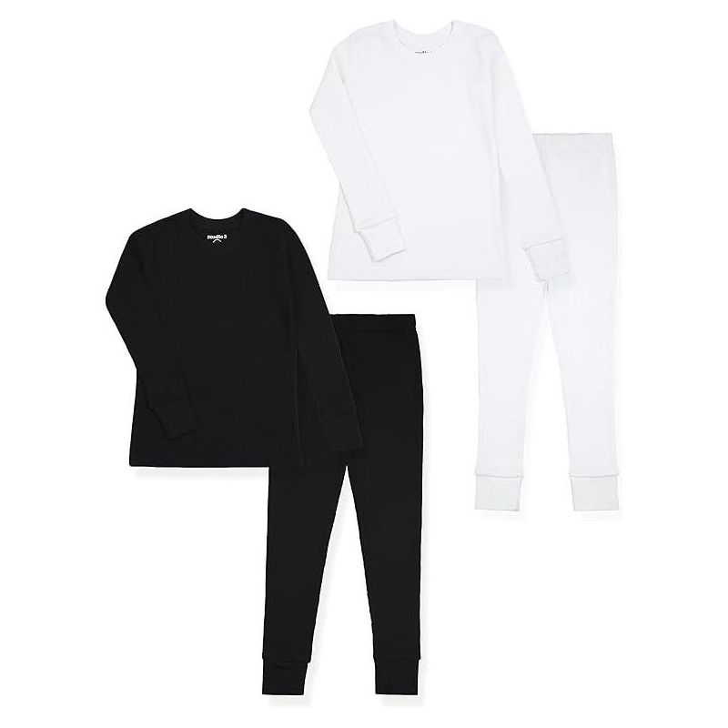 Studio 3 Kids' Thermal Long John Set for Boys - 4 Piece Underwear Long-Sleeve Shirt and Bottom - Cold Weather Base Layer Set, Black and White, 10-12